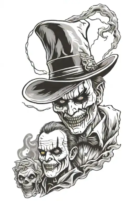 Create a tattoo sleeve based on horror movies and include characters Freddy Kruger, Jason, saw, pennywise, bride of Chuc tattoo design idea