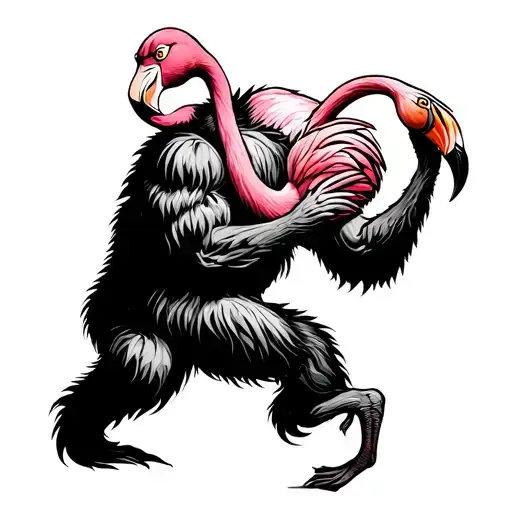 Bigfoot riding a pink flamingo tattoo design idea