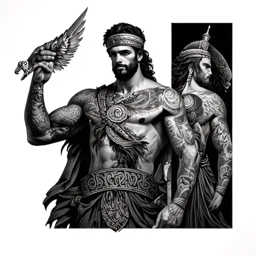 Greek meander warrior full sleeve tattoos tattoo design idea