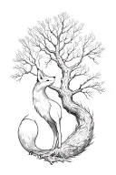 fox and alder tree intertwined tattoo design idea