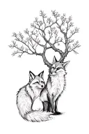 fox and alder tree intertwined tattoo design idea