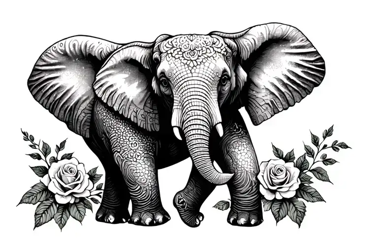 Elephant With Roses tattoo design idea