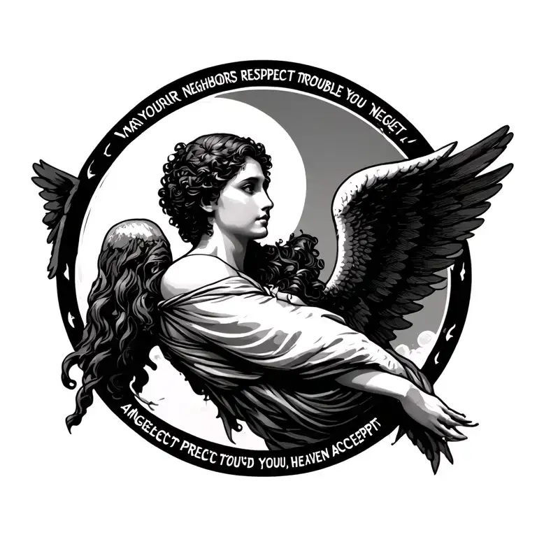 "MAY YOUR NEIGHBORS RESPECT YOU, TROUBLE NEGLECT YOU, ANGELS PROTECT YOU AND HEAVEN ACCEPT YOU." tattoo design idea