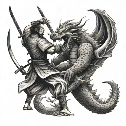 samurai fighting a dragon tattoo design idea