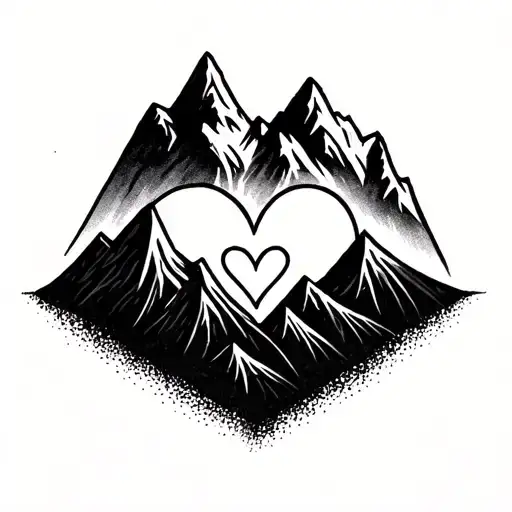 Fine itinial line t and l with a mountain, heart of hearts heart tattoo design idea