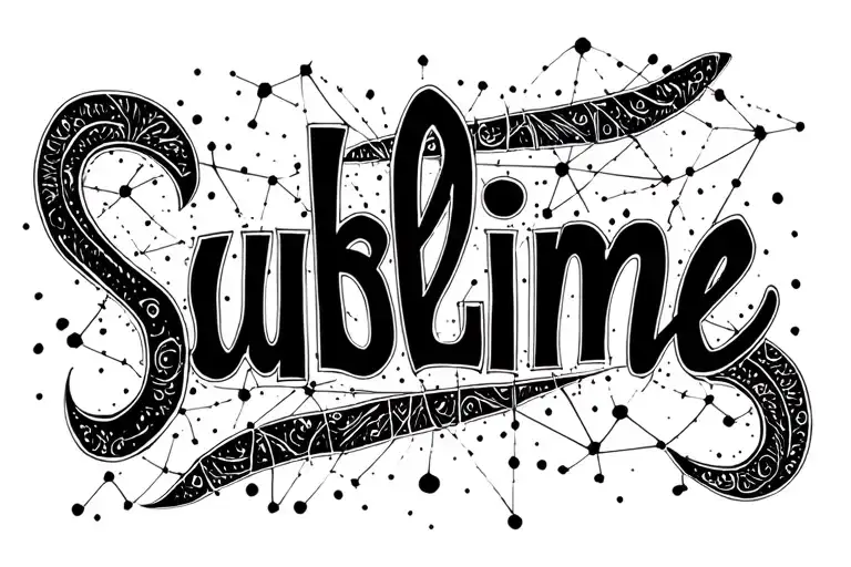 the word Sublime arranged in a constellation pattern small print  tattoo design idea