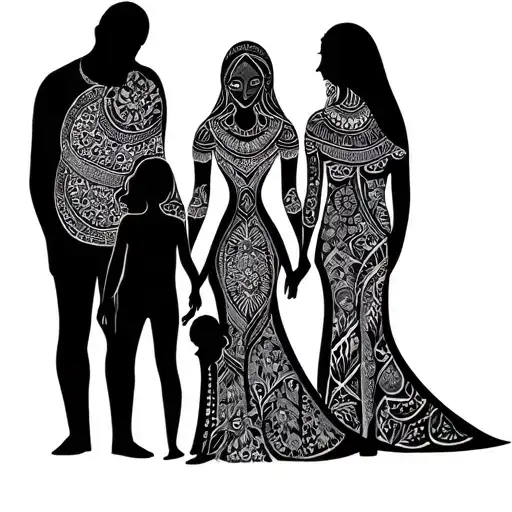 family silhouette gap filler mandala tattoo design idea