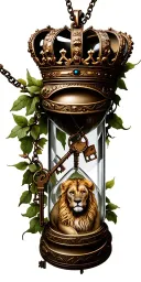 queen crown lioness vines broken hour glass locket with two keys tattoo design idea