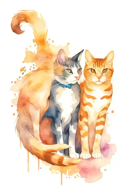 tuxedo cat and tabby cat sitting tattoo design idea