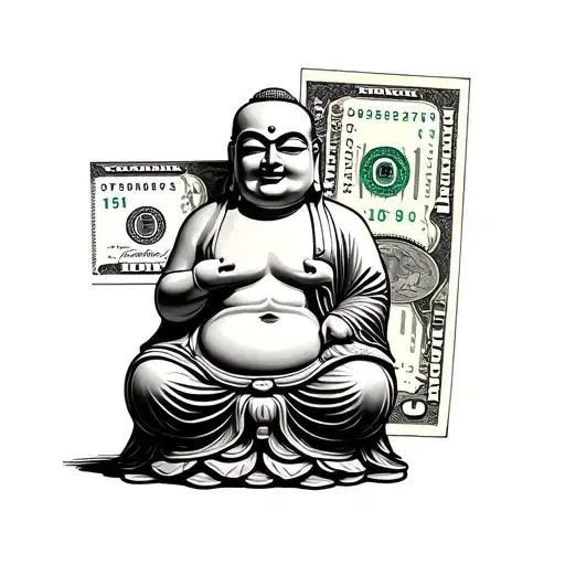 simple 1.5 h 1.3 w fat Buddha with 100 dollar bill tattoo design idea