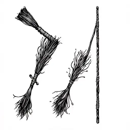 witchcraft brooms tattoo design idea