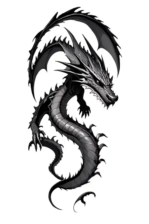 Black and white abstract tattoo of the dragon Toothless on the side of the calf and his tail will end on the instep tattoo design idea