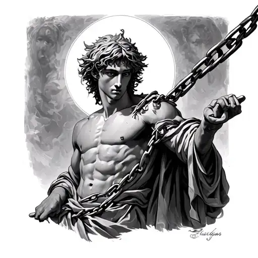 saint Sebastian with kurapika chains tattoo design idea