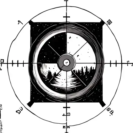 A minimalist black-ink tattoo design showing the view through a sniper scope. In the center of the crosshair, directly a tattoo design idea