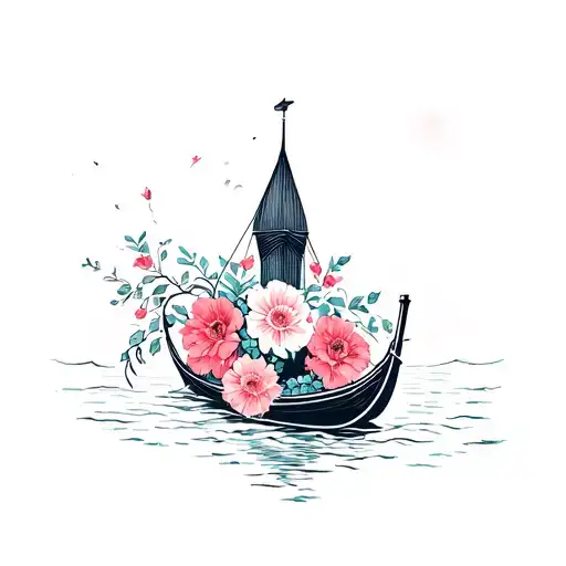gondola and flowers wrapped tattoo design idea