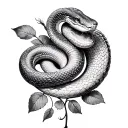 A snake shedding its skin, but instead of a normal molt, the old skin peels away into delicate rose petals that dissolve tattoo design idea