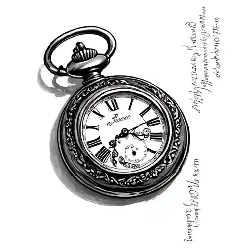 pocket watch with quote engraved on outer rim. one of these days the clocks will stop and time won't mean a thing tattoo design idea