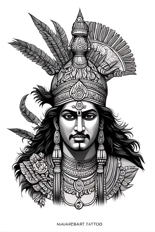 a Mahabharat-themed tattoo that doesn’t directly show Mahabharat, yet holds depth, symbolism, realism, and mystery. Here tattoo design idea