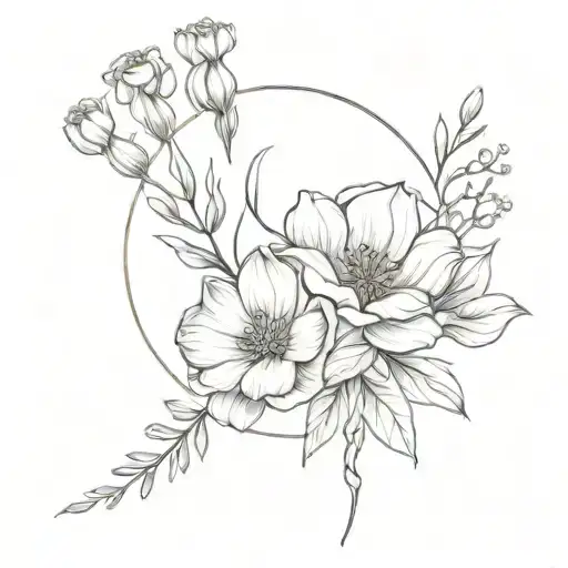 november birth flower, october, june and july bouquet tattoo design idea