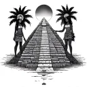 aztec pyramid with girls and sun setting tattoo design idea