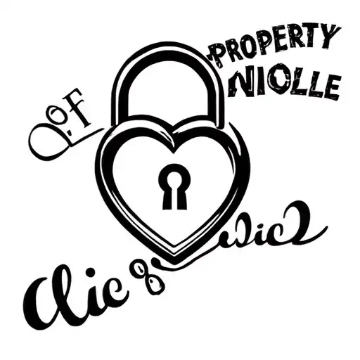 "Property of Nicole" lock shaped heart tattoo design idea