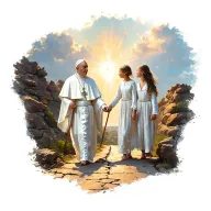 "Felicitas and Catalina" A Pope with his 2 daughters, on the way with obstacles and cracks. At the end of the road, a strong light that means hope. tattoo design idea