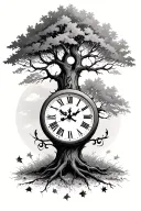 tree clock fatherhood tattoo design idea