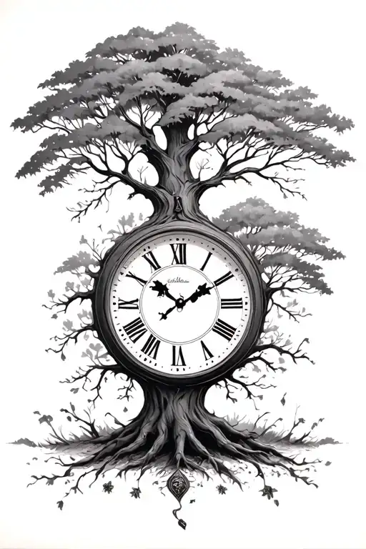 tree clock fatherhood tattoo design idea