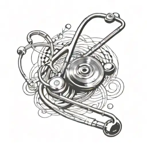 A tattoo of a stylized stethoscope intertwined with musical notes and a ski slope, symbolizing your passion for medicine, music, and skiing tattoo design idea