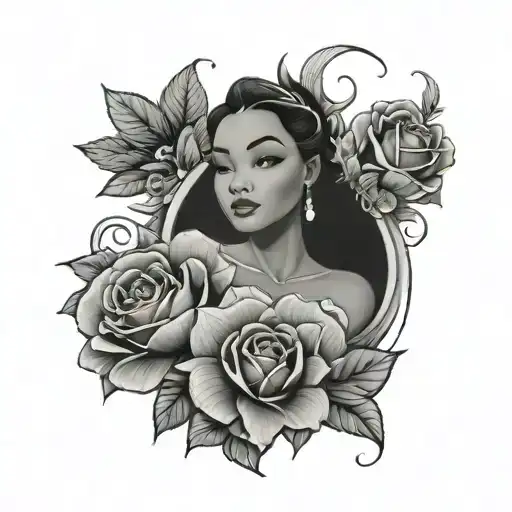 tiana with flowers half sleeve tattoo design idea