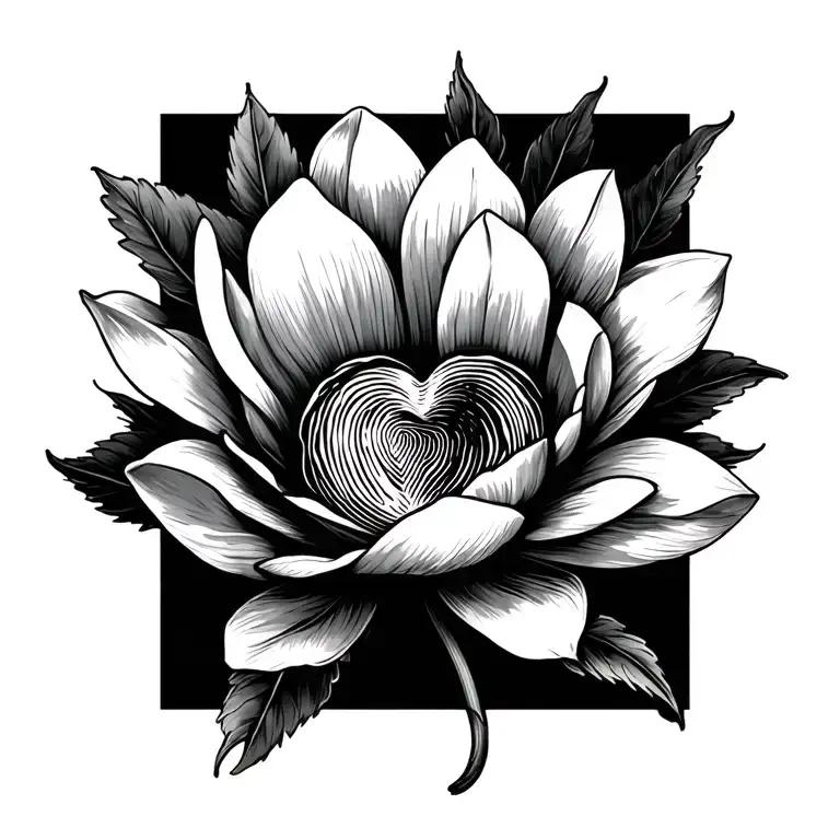 Magnolia flower with heart thumbprint center  tattoo design idea