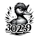 numbers 3029 in gothic font behind a mischievous looking duck tattoo design idea