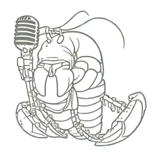 a lobster holding a microphone sketched really rough tattoo design idea