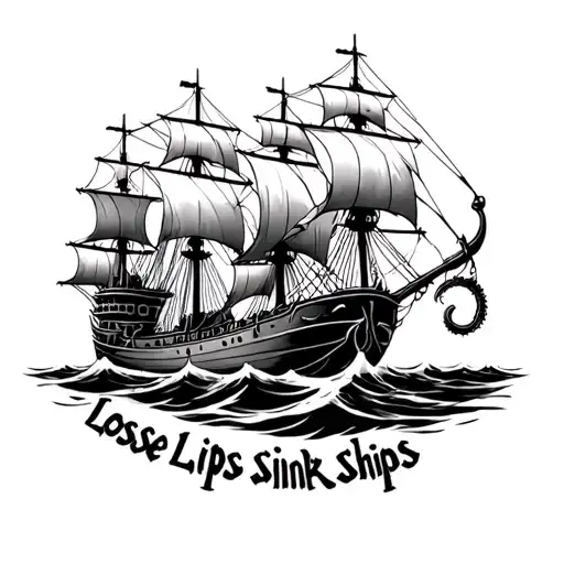 "Loose lips sink ships" Kraken pulling a ship tattoo design idea