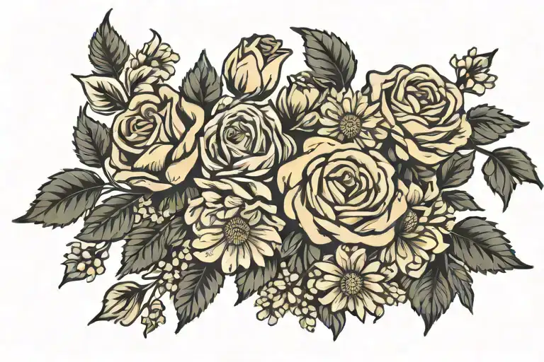 roses daisies aster flowers wrapping tattoo design idea