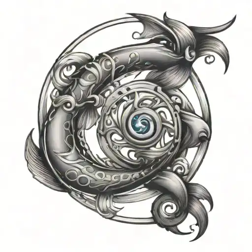 aquarius and pisces zodiac signs intertwined tattoo design idea
