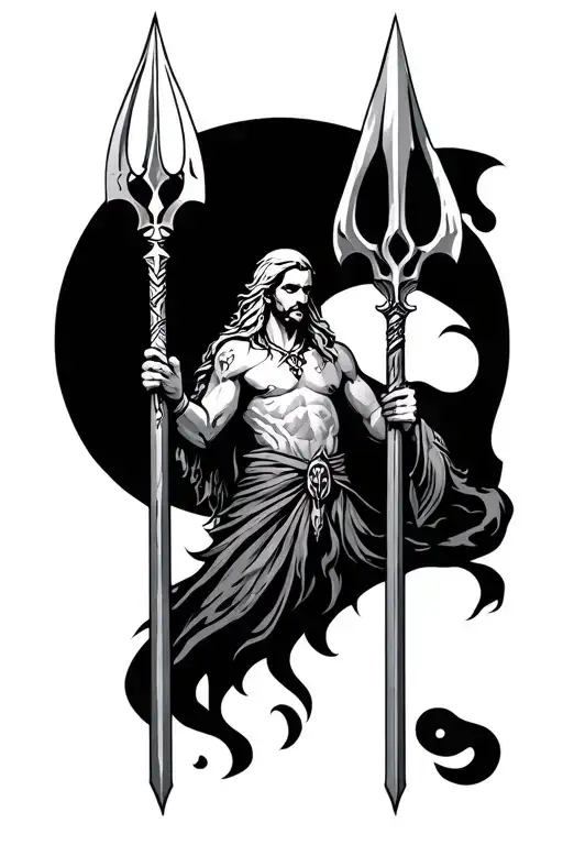 Posiedon Holding trident tattoo design idea