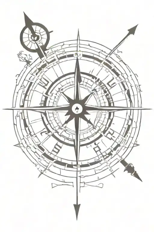 compass and time and arrow going tattoo design idea