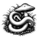 worm and mushrooms tattoo design idea