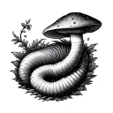 worm and mushrooms tattoo design idea