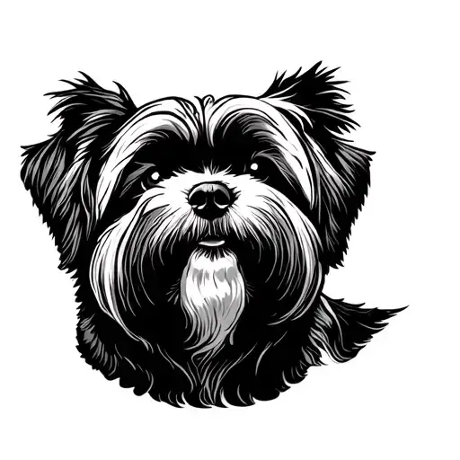Lhaso apso woodcut full body tattoo design idea