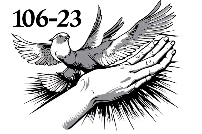 "10-06-23" Open Praying Hands With A Dove Flying IN tattoo design idea