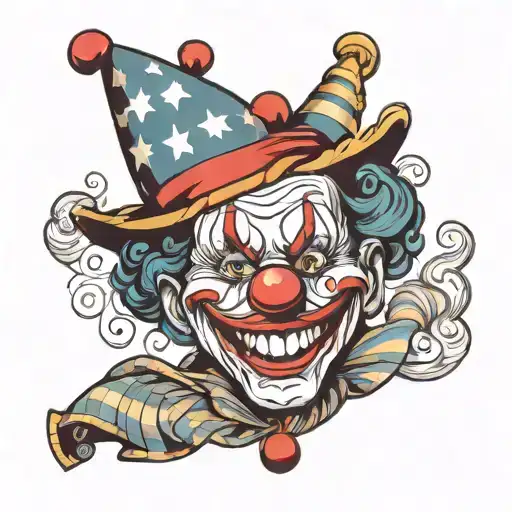 a happy clown  face like laughing at people's nonsensical, american vintage style  tattoo design idea