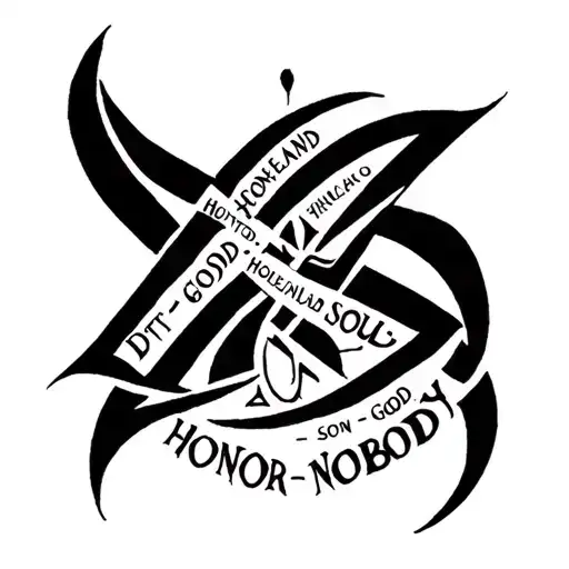 A sketch of a tattoo with the phrase "duty - homeland, soul - God, honor - nobody" tattoo design idea