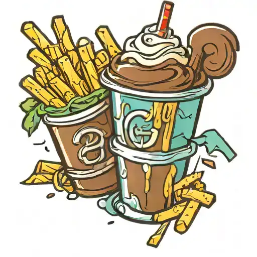 chocolate shake and fries animated tattoo design idea
