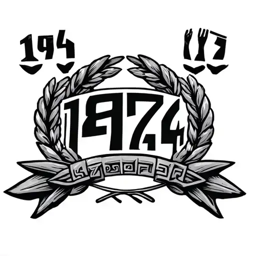 Greek Victory Wreath with the numbers 1974 on top and some victory symbols tattoo design idea