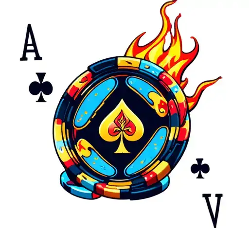 poker card and chips flames small tattoo design idea