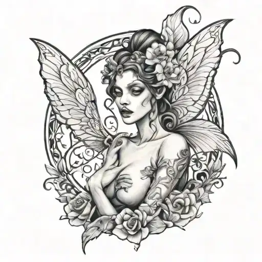 dark faery nude woman tattoo design idea