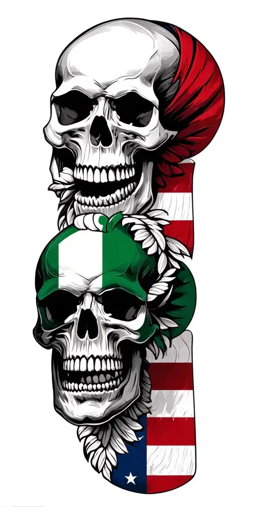 Italian Flag American Flag Skulls Polynesian tattoo design idea