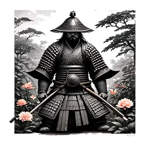 samurai warrior in a garden than a gardener in a war tattoo design idea